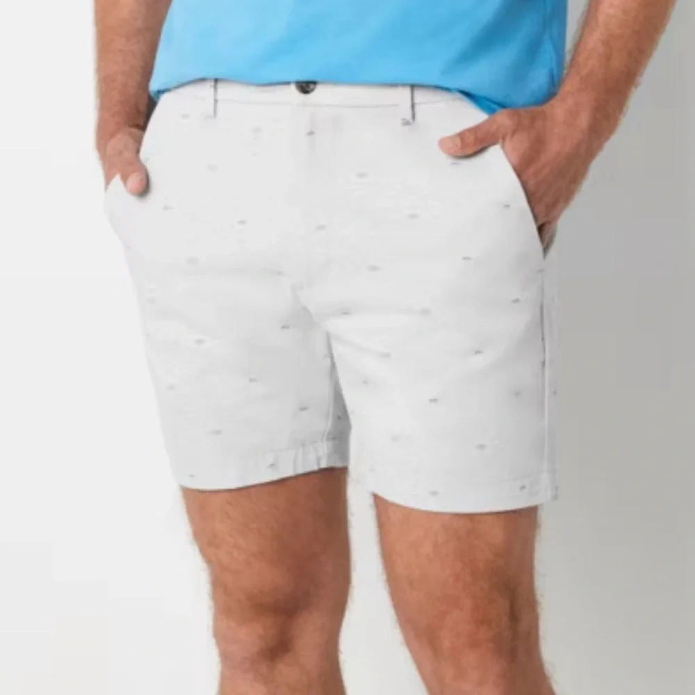 St Johns Bay Temp Flex 7” Chino Shorts Mens Size 38 Nice Stretch Grey Fish